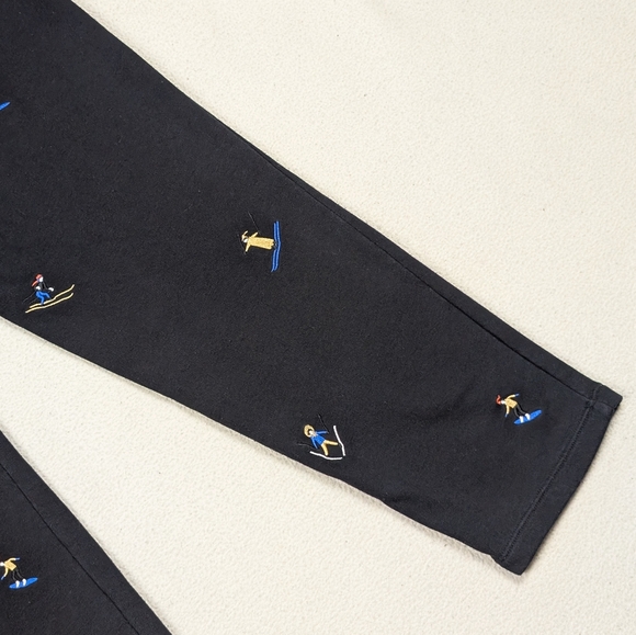 Loft Lou Grey Embroidered Skier Terry Sweatpants Medium Black Cotton Drawstring - Picture 13 of 16